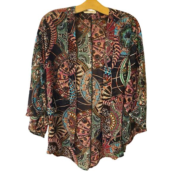 Haute Society Boho Sheer Kimono Jacket Sz S – Mandala Print, Open Front artsy - Picture 2 of 6